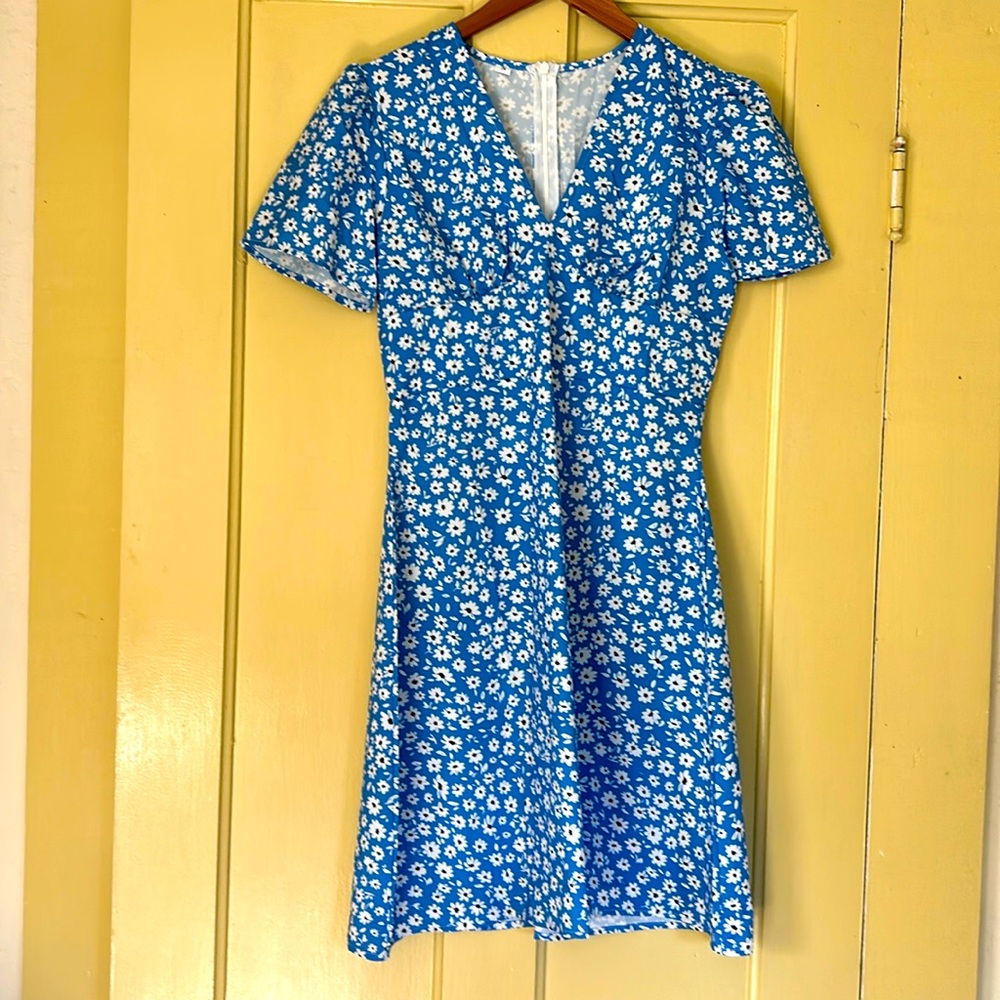 Blue Floral Printed Mini Dress